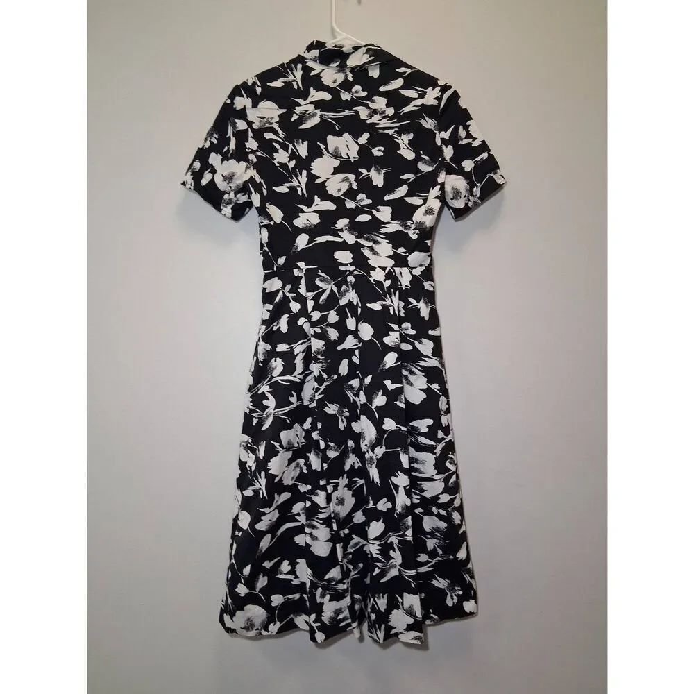 Jason wu womens size 2 shirt dress floral shift dress midi black white pockets - Picture 5 of 8